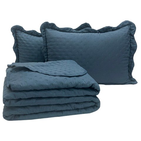 Cobre Leito Casal Padrão Bold Dupla Face 300 Fios 3 Peças - Azul