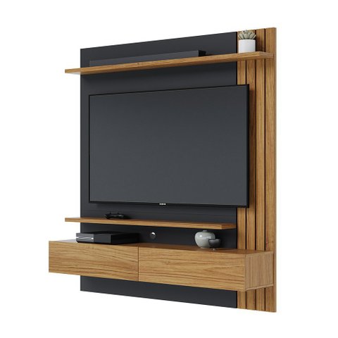 Home Suspenso Floripa 1.5 para Sala de Tv até 65 Polegadas 2 Portas Preto Fosco/ Noce Milano - Bela 
