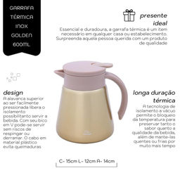Garrafa Térmica de Café Daily em Inox Parede Dupla Botão para Servir Café Chá Água Quente 600ml - do - 5