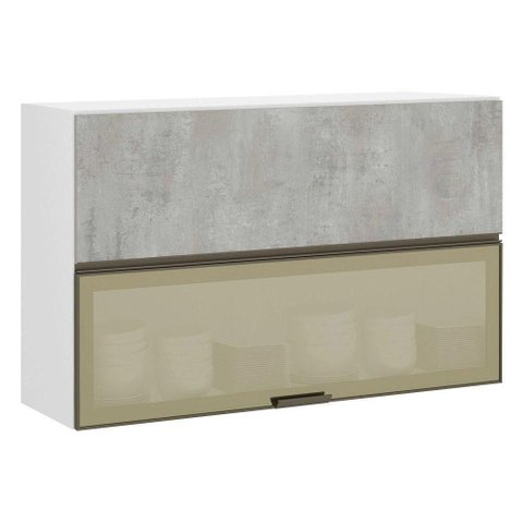 Armário Basculante Misto Perola 120 Cm 2 Portas Alumínio e com Vidro Reflecta Bronze Luciane
