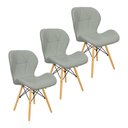 Ver imagem 1 de Kit 3 Cadeiras Charles Eames Eiffel Slim Wood Estofada - Cinza