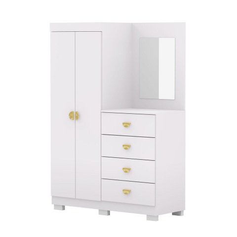 Cômoda Guarda-roupa Cristal 2 Portas 4 Gavetas - Aurum:branco