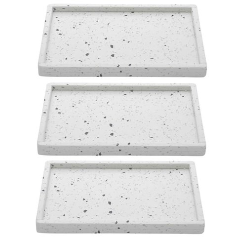 Conjunto 3 Bandejas de Mármore Terrazzo Lyor 26,5x17x2cm Bancada Sala Banheiro Retangulares