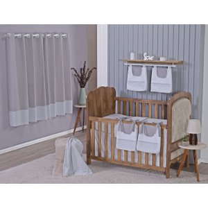 Enxoval de Bebe Kit de Berço Americano Cortina Algodão Menino Menina 9 Peças:chevron Cinza