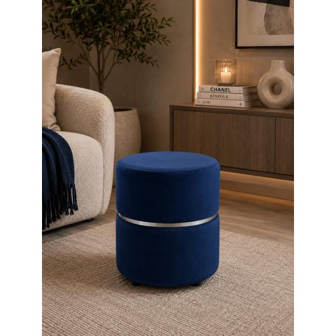 Puff com Cinta no Meio Prata Azul Veludo - Let Móveis