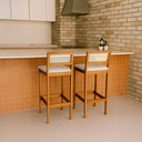 Ver imagem 7 de Kit 2 Banqueta Alta de Madeira com Assento Estofado e Encosto em Palhinha Bruna