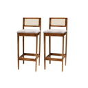Ver imagem 1 de Kit 2 Banqueta Alta de Madeira com Assento Estofado e Encosto em Palhinha Bruna