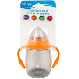 Copo com Alça e Bico Silicone Laranja - 220ml - 8m+ - Clingo - 1