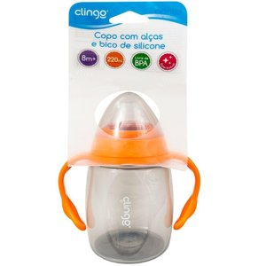 Copo com Alça e Bico Silicone Laranja - 220ml - 8m+ - Clingo
