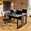 Ver imagem 1 de Plataforma Dupla 1,20 m X 1,20 m com Divisória e Caixas de Tomadas Pés Metal F5 Office Cor:Cinza
