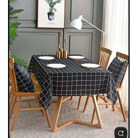 Toalha de Mesa Quadriculada Preto/off White 100% Algodão
