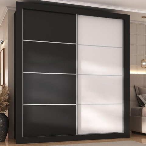 Guarda-roupas Casal 2 Portas de Correr 4 Gavetas Chicago Multimóveis Mp4268 Branco/preto