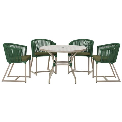 Mesa com 4 Cadeiras de Jantar Roma 100cm e Noronha em Aluminío Fendi Corda Nautica Estofado 13 Trama