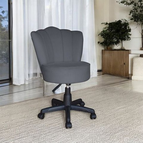 Cadeira Mocho Pétala Giratória para Estética Consultório Veludo Cinza Bz Home Decor
