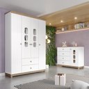Ver imagem 2 de Jogo de Quarto Infantil Aconchego com Guarda Roupa e Cômoda Branco/jequitibá - Móveis Henn