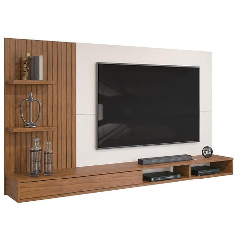 Painel para Tv 60 Pol com Bancada Suspensa 190cm Elion D05 Freijó Off White - Lyam Decor