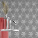 Ver imagem 1 de Papel de Parede Adesivo 3d Sala Hexágono Geométrico Cinza e Branco