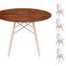 Conjunto Mesa Eames Eiffel Dsw Redonda Pau Ferro 120cm + 4 Cadeiras Eames Dsw - Branca Mgsaarinen - 1