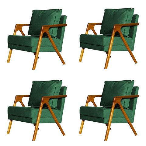 Kit 4 Poltronas Cadeira Mona Luxo Recepção - Veludo Verde