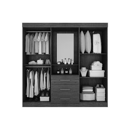 Guarda Roupa Solteiro com Espelho 4 Portas 3 Gavetas - Belém-Branco - Leifer Móveis - 3