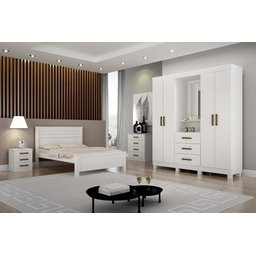 Guarda Roupa Solteiro com Espelho 4 Portas 3 Gavetas - Belém-Branco - Leifer Móveis - 1