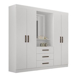 Guarda Roupa Solteiro com Espelho 4 Portas 3 Gavetas - Belém-Branco - Leifer Móveis - 2