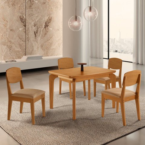 Conjunto Sala de Jantar Mesa Dublin Canto Copo de MDF e 4 Cadeiras Cleo Yescasa Marrom/Turim/Marromle