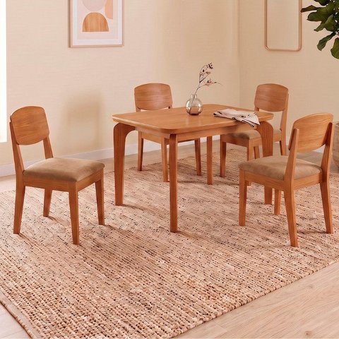 Conjunto Sala de Jantar Mesa Dublin Canto Copo de MDF e 4 Cadeiras Cleo Yescasa