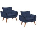 Ver imagem 1 de Kit 2 Poltronas Opalas com Puff Redondo Suede Azul Marinho