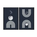 Ver imagem 2 de Kit 02 Quadros Decorativos - Formas Lua Azul Marinho Abg029 Vidro com Impressão Uv - 40x60cm Cada