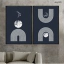 Ver imagem 1 de Kit 02 Quadros Decorativos - Formas Lua Azul Marinho Abg029 Vidro com Impressão Uv - 40x60cm Cada