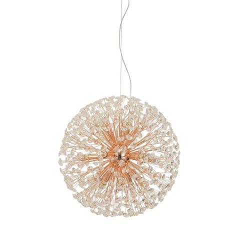 Lustre Pendente Dente de Leão Rose Gold Redondo Cristais 12e14 60cm