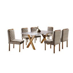 Conjunto Sala de Jantar 6 Lugares Espanha Mesa e Cadeiras Madeira Maciça Tampo com Vidro - 2
