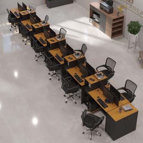 Estação de Trabalho 12 Lugares Office Noruega 12 Mesas 10 Armários 1 Aparador - Via Nossa -