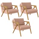 Ver imagem 1 de Kit 3 Poltronas Decorativas para Sala Estar Pietra Estrutura de Madeira L02 Linho Rosê - Lyam