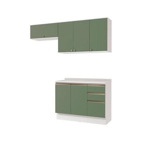Armário de Cozinha Compacta 3 Gavetas 100% Mdf 200cm Branco/verde Celeste Kappesberg