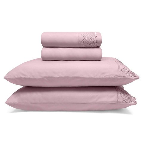 Jogo de Cama Solteiro 3 Peças com Renda Lorenzo - Rosa