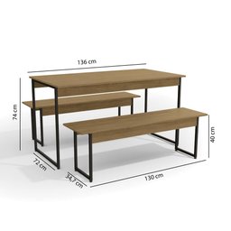 Kit Cozinha Industrial c/Mesa com Banco/Bancada e 4 Banquetas/2 Prateleiras - Freijó/Preto - 6 Kit Cozinha Industrial c/Mesa com Banco/Bancada e 4 Banquetas/2 Prateleiras - Freijó/Preto - 6