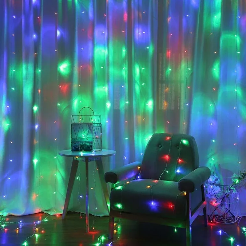 Cortina Luz 300 Led Pisca 3x3 com Controle Remoto Cor Colorido - 1