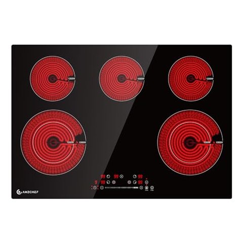 Cooktop Elétrico Amzchef 30" Embutido, 8400w, 5 Zonas e Controle Touch