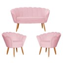 Ver imagem 1 de Conjunto Namoradeira Pétala de Flor + 2 Poltronas Pés Palito Suede Rosa Bêbê