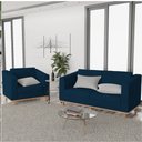 Ver imagem 3 de Kit Sofá 2 Lugares e Poltrona Europa Suede Azul Marinho - Am Decor