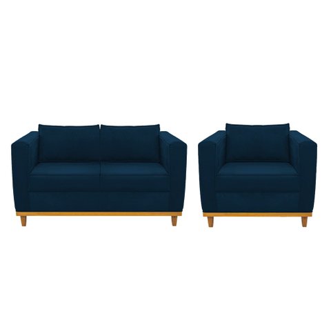 Kit Sofá 2 Lugares e Poltrona Europa Suede Azul Marinho - Am Decor
