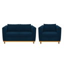 Ver imagem 1 de Kit Sofá 2 Lugares e Poltrona Europa Suede Azul Marinho - Am Decor