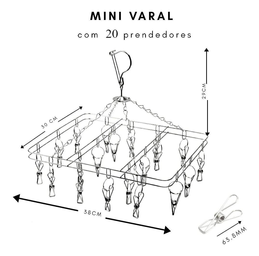 Mini Varal De  Roupas Intimas 100% Inox 20 Clipes - 2