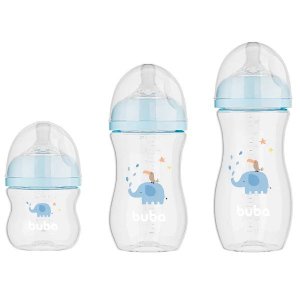 Kit 3 Mamadeira Easy Flow Elefante Azul 120ml/270ml/330ml Anticolica Buba