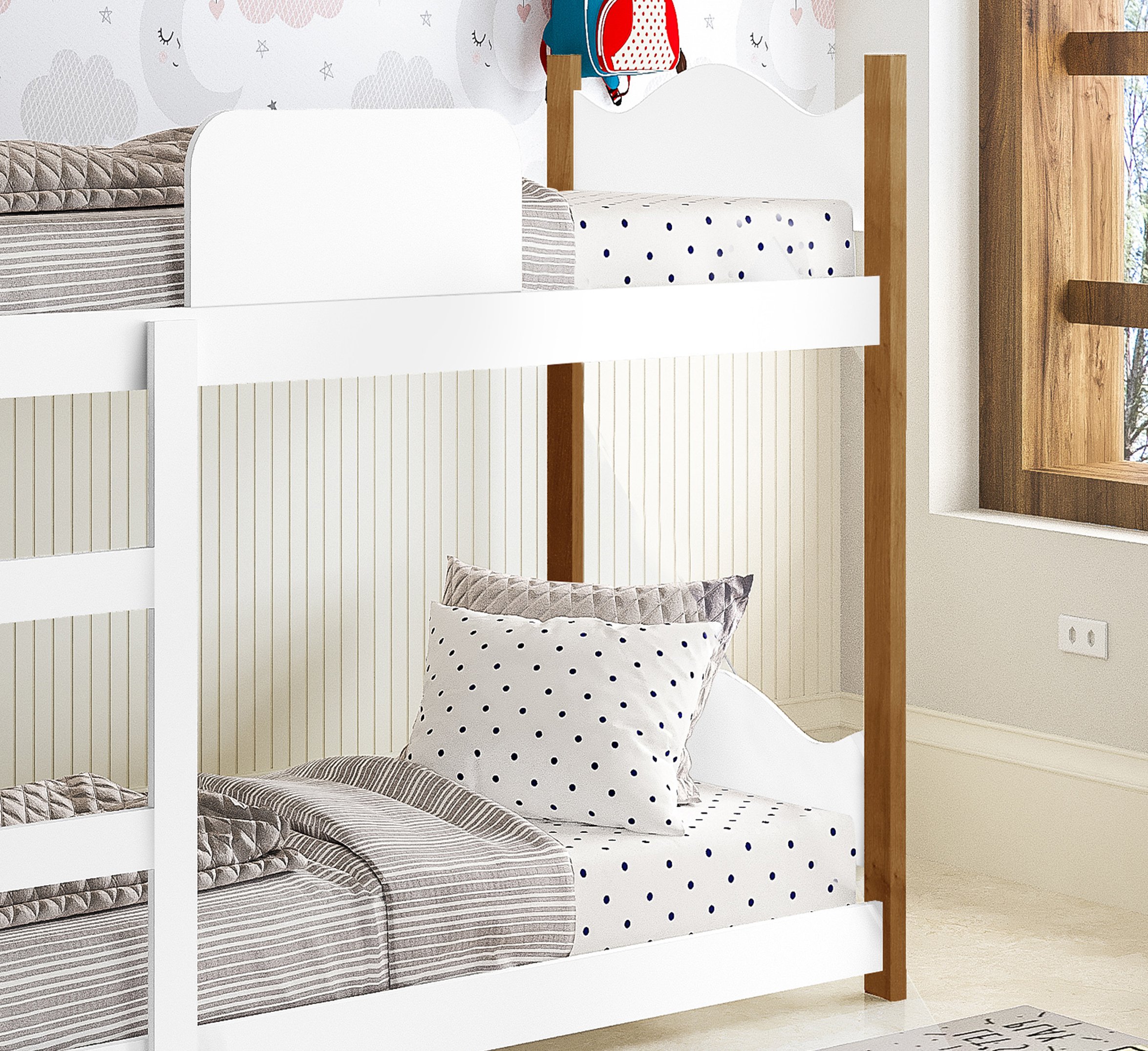 Cama Infantil Beliche Montessori Encanto com Escorregador Grade de Proteção e Escada Cor Branco - 9