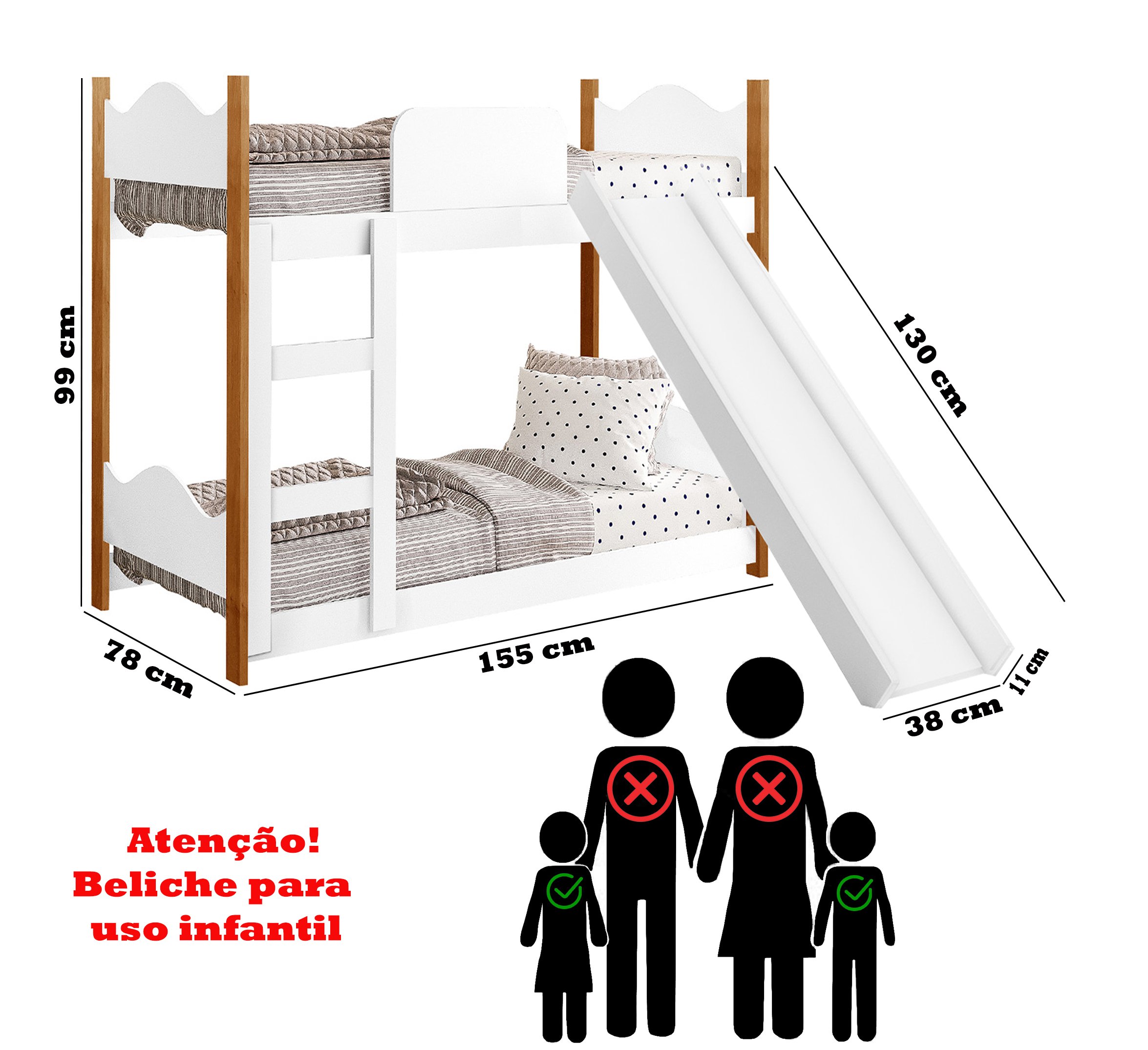 Cama Infantil Beliche Montessori Encanto com Escorregador Grade de Proteção e Escada Cor Branco - 5