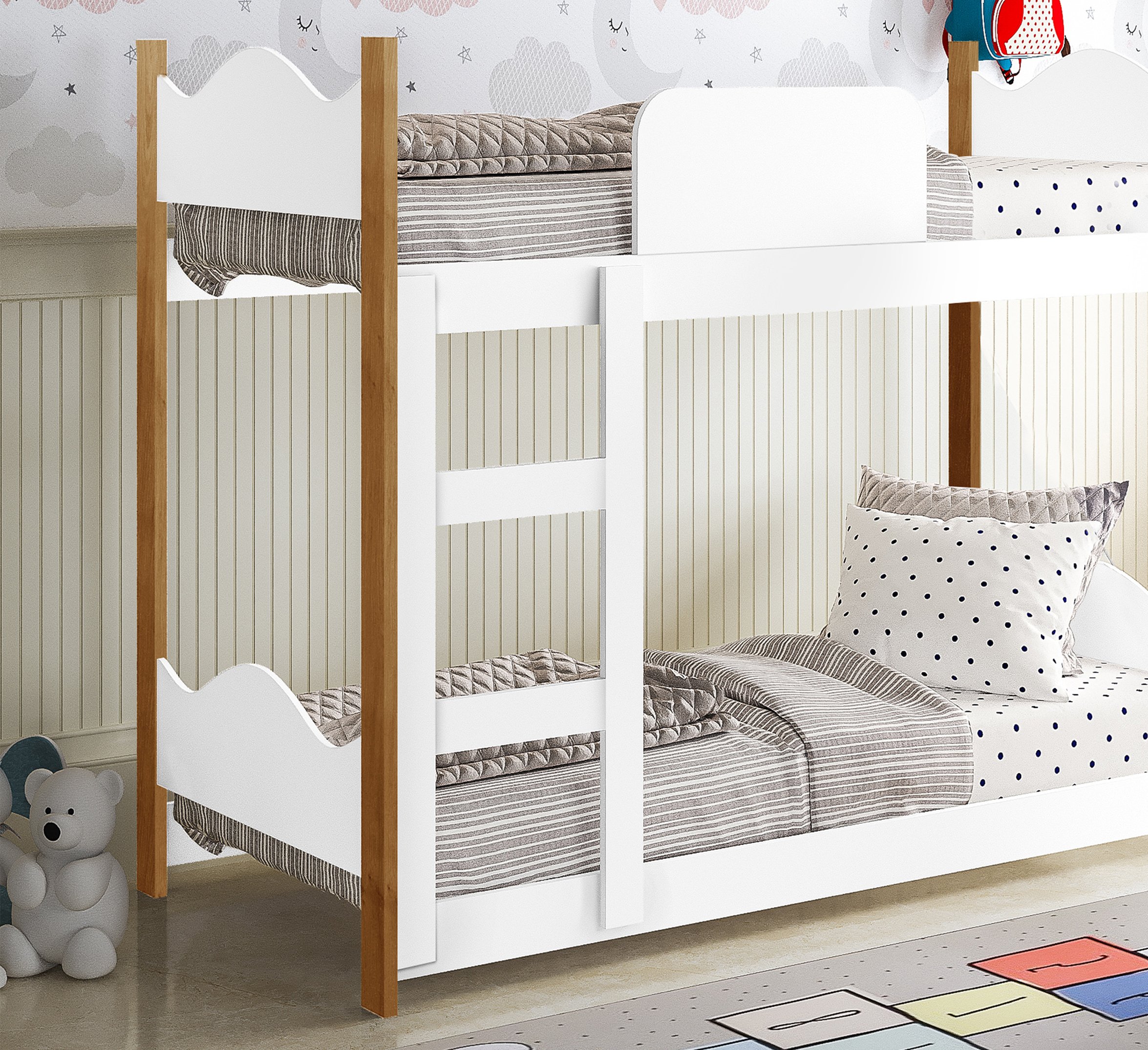 Cama Infantil Beliche Montessori Encanto com Escorregador Grade de Proteção e Escada Cor Branco - 8