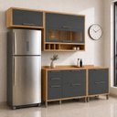 Ver imagem 1 de Cozinha Compacta Modulada MDF 4 Peças 6 Portas Vidro Vicenza Espresso Móveis Cinza/Amêndoa/Chumbo
